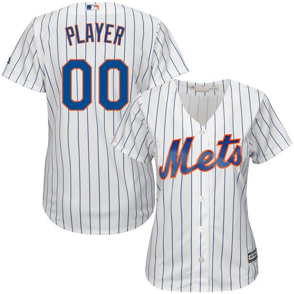 Women New York Mets Majestic White Royal Home Cool Base Custom MLB Jersey->->Custom Jersey